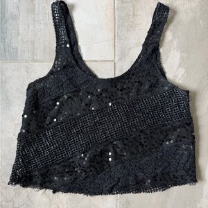Free People Black Diagonal Striped Bling Layering Crop Tank Top XS